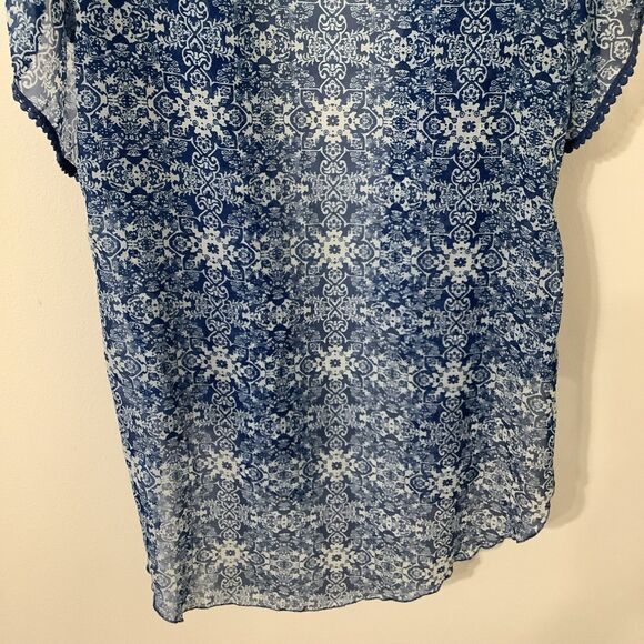 BCBG Blue Paisley Western Prairie Cowgirl Sheer Summer Artsy Festival Kimono OS - Picture 9 of 9